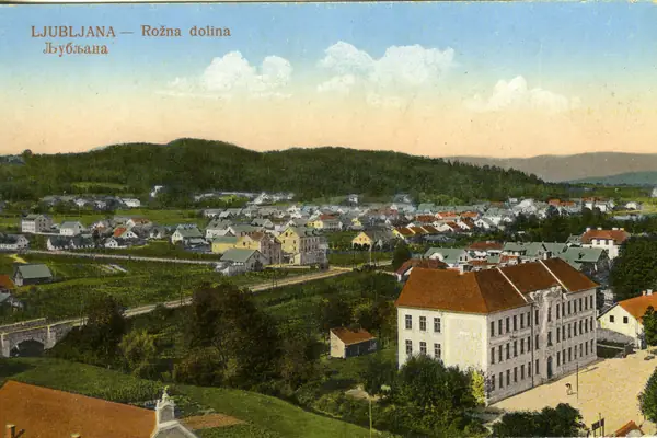Začasna fotografija: razglednica Rožne doline v Ljubljani iz leta 1922
